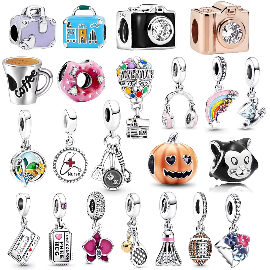 Fit Original 925 Sterling Silver Charm Bracelet Hot Balloon Rainbow Parrot Dangle Rugby Camera Handbag Beads DIY Jewelry