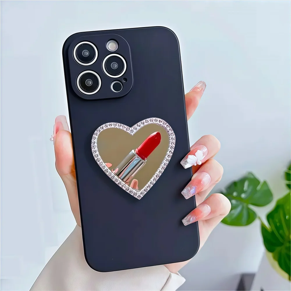 For Samsung A13 A23 A33 A53 A73 A52 A32 A52 A11 A31 A51 A71 Diamond Love Makeup Mirror With Straight Edge Protective Soft Shell