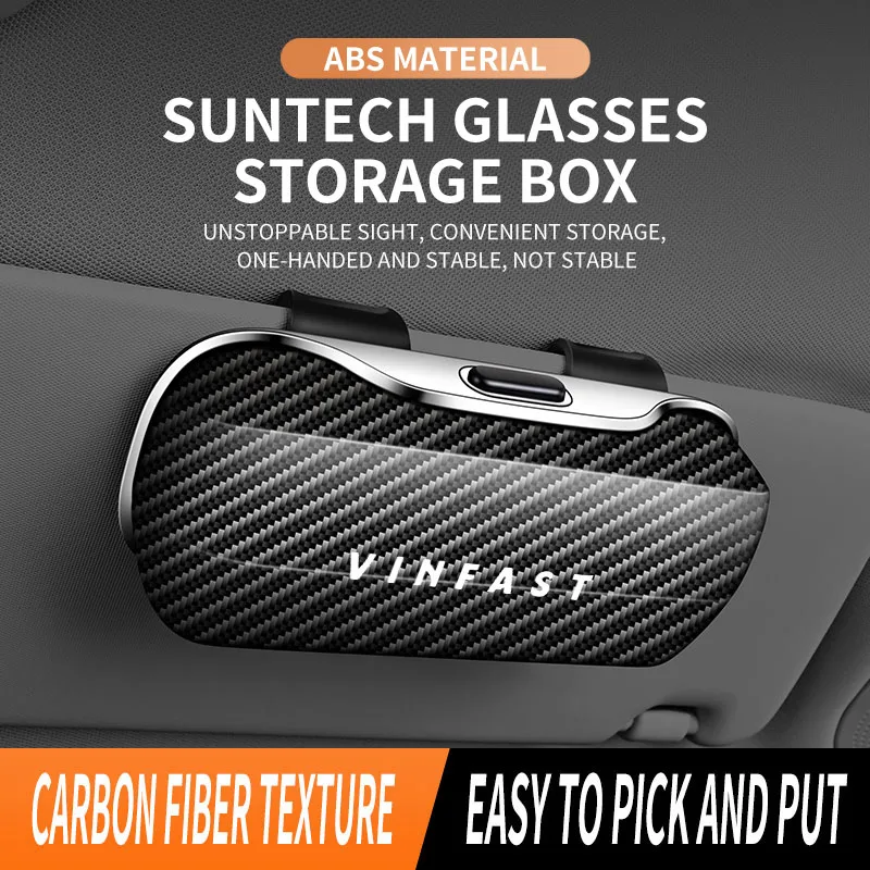 لـ VinFast EV Sun Visor حامل النظارات الشمسية، صندوق تخزين نظارات من ألياف الكربون ملحقات السيارة الكهربائية