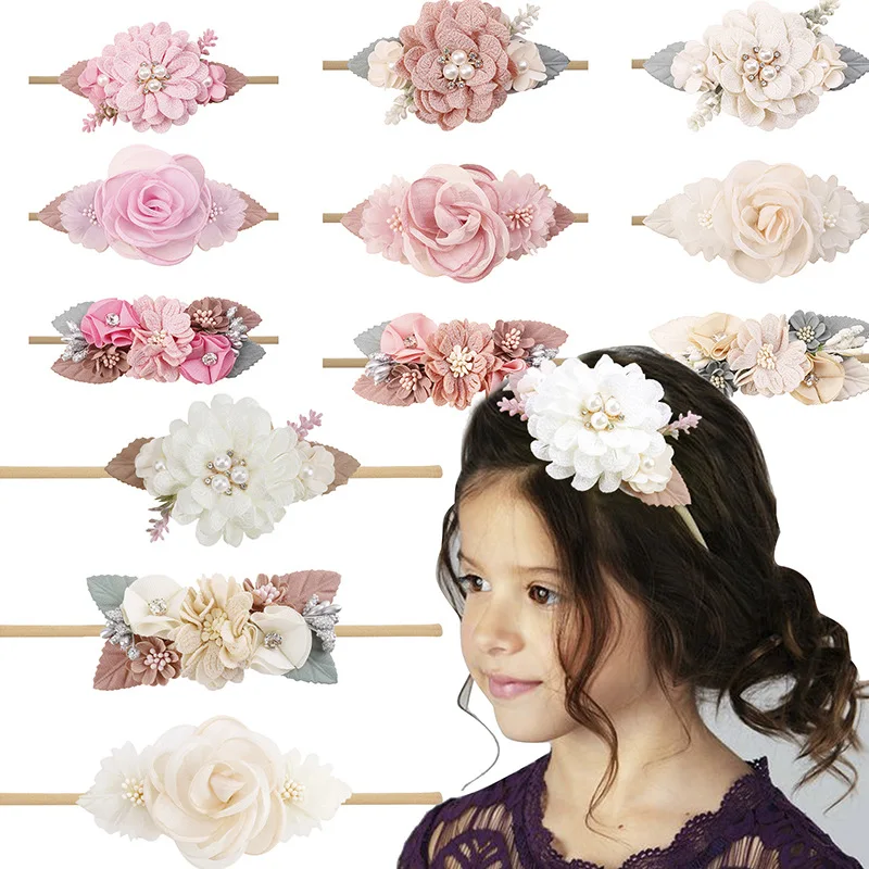 

1 Piece Baby Girl Flower Hair Ties Elegant Sweet European Super Soft Non-Slip No Damage Handmade Floral Headband for Toddler