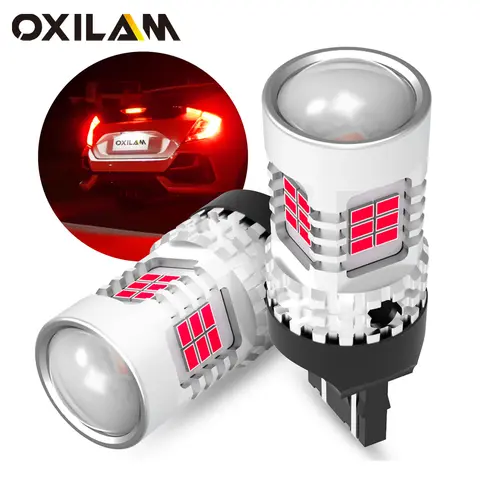 OXILAM 매우 밝은 7443 LED 레드 캔버스, 오류 없음, T20 W21/5W 7440 W21W WY21W LED 전구 방향 지시등, DRL 브레이크 테일 램프, 2 개