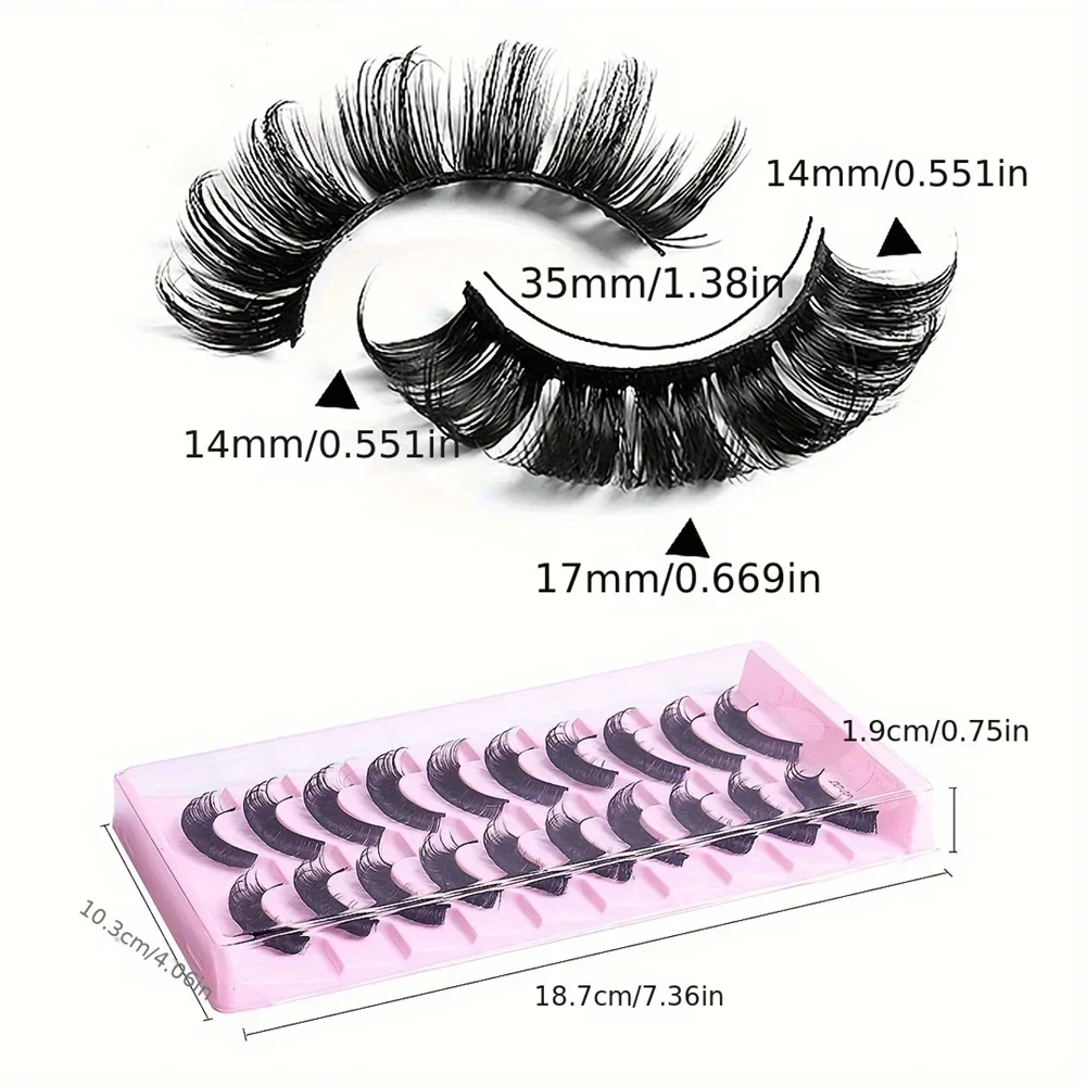 10Pairs Russian Strip Lashes DD Curl False Eyelashes Fluffy Wispy Faux Mink Lashes Pack