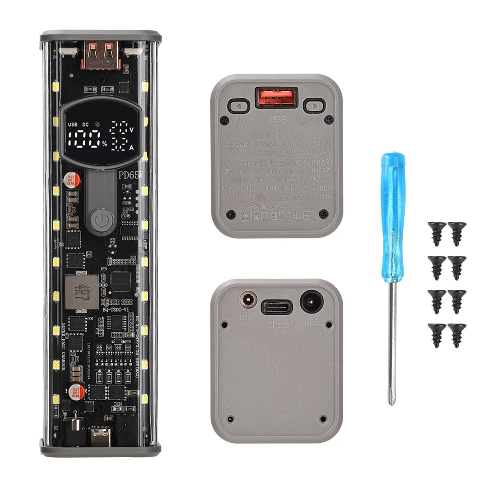 PD 65W Super Fast Charging Transparent Power Bank Case, Solder-Free 8×18650 Battery Box, DC Voltage-Adjustable DIY Battery Box image 3
