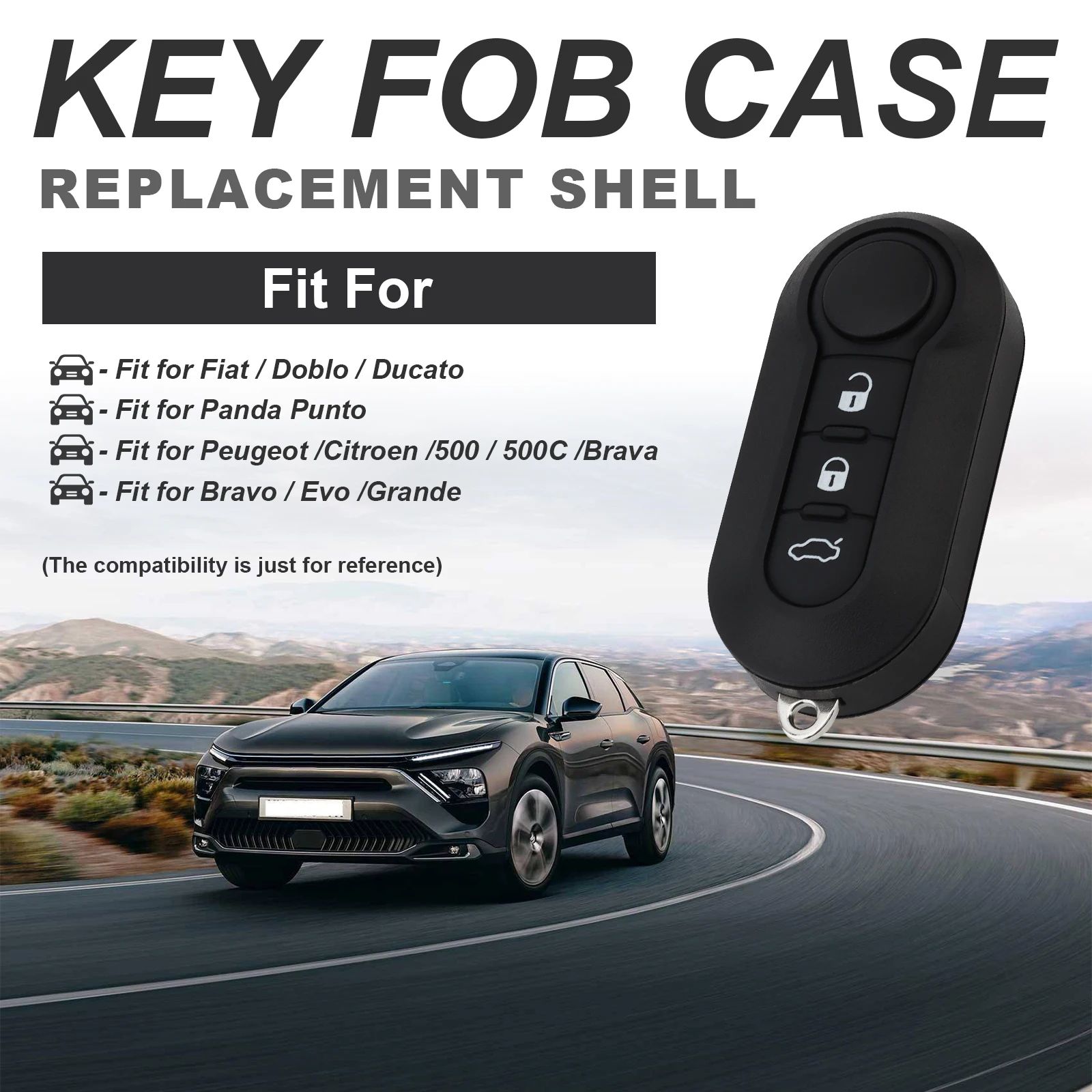3ปุ่มเปลือกที่ห้อยกุญแจรถรีโมทคอนโทรลพับได้เคสกุญแจแบบไม่ตัดเหมาะสำหรับ Fiat 500 Punto
