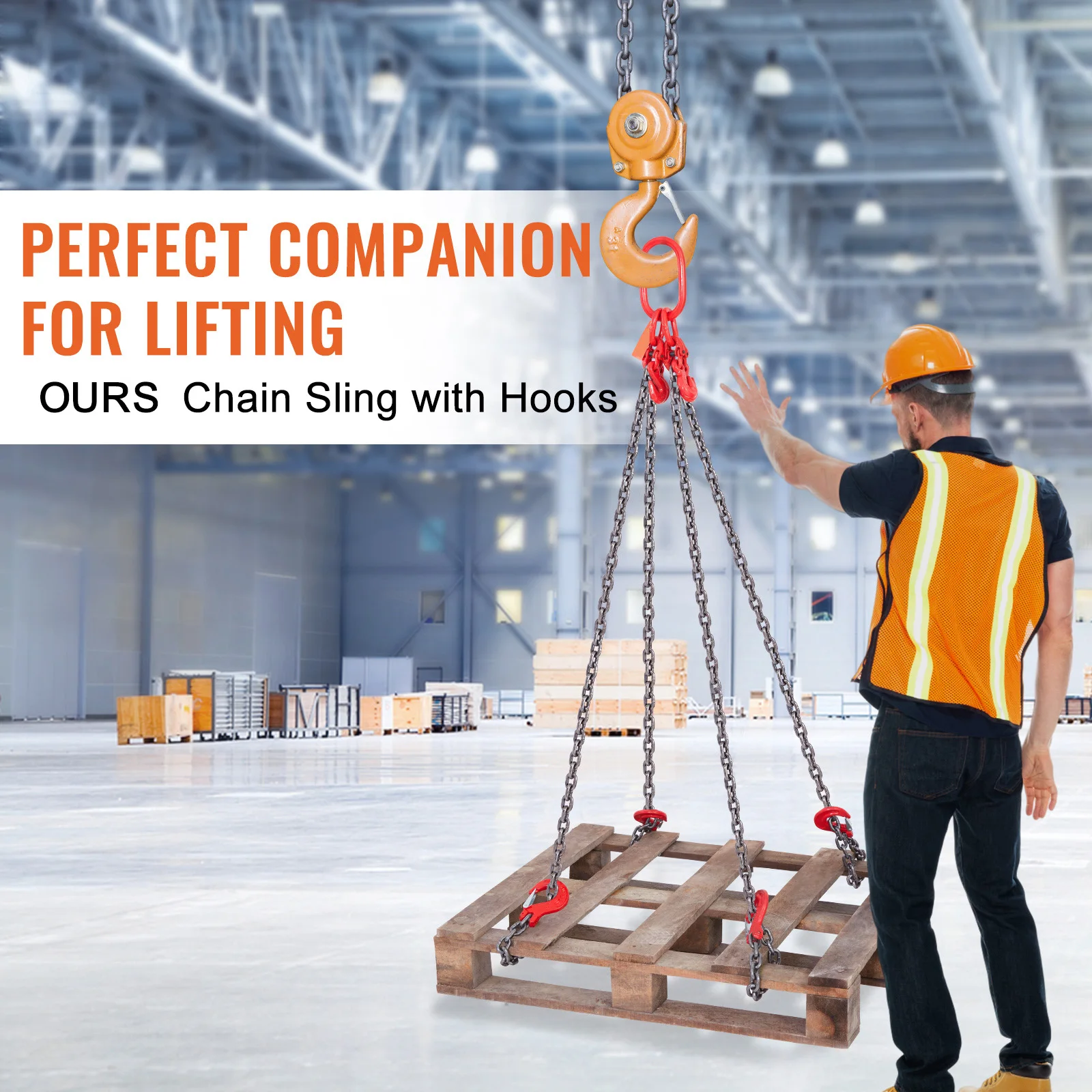 SucceBuy Kettenriemen, 5/16 Zoll x 5 Fuß, Hebeketten mit Haken, G80-Motorkettenzug, hebt Hebeschlingenketten für Motorlifting