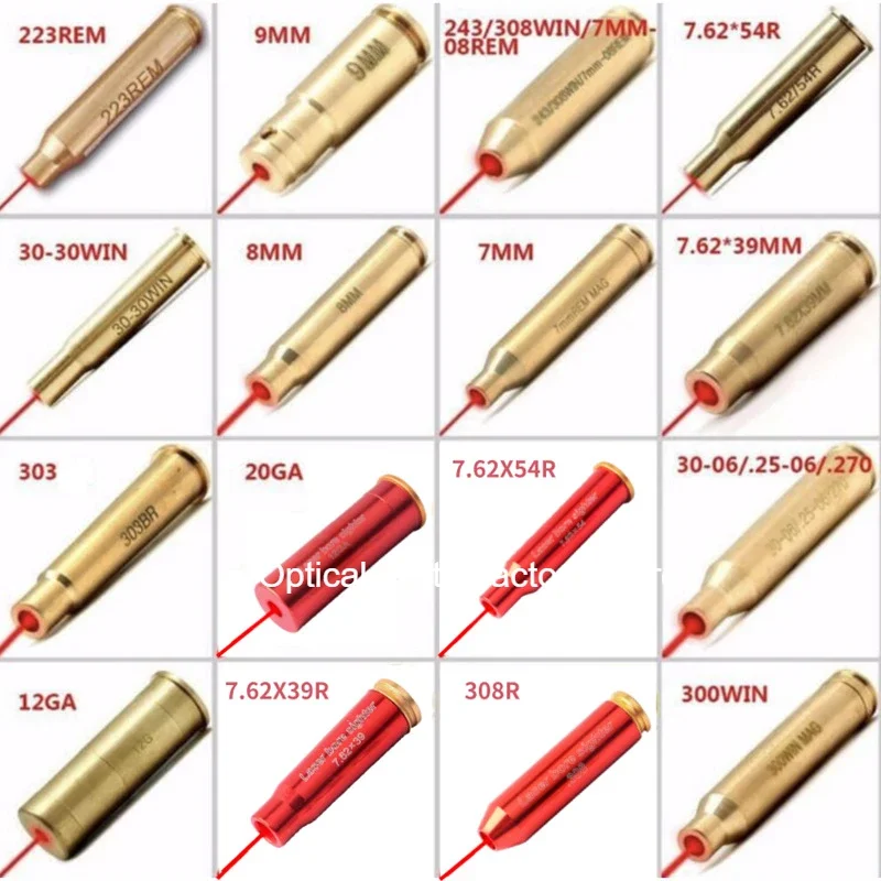 Red Dot Laser Brass Boresighter CAL .223/5.56/9mm/308/7.62/.45/30-06 Cartridge Boresight for Rifle Scope Hunting Gun Accessories