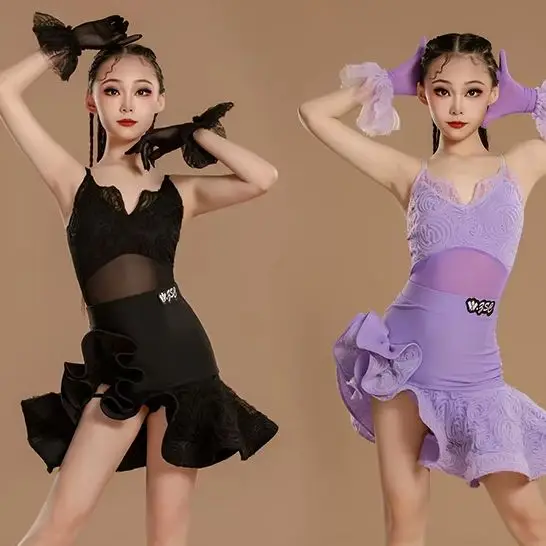New Latin dance dress girls' sleeveless art examination dress performance practice set childrens professional dance skirt