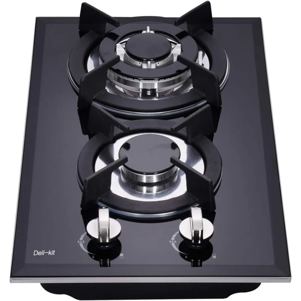 

12-дюймовая газовая варочная панель с двумя топливами — герметичная 2 конфорки, закаленное стекло, встраиваемая газовая варочная панель DK123-A01S, черная