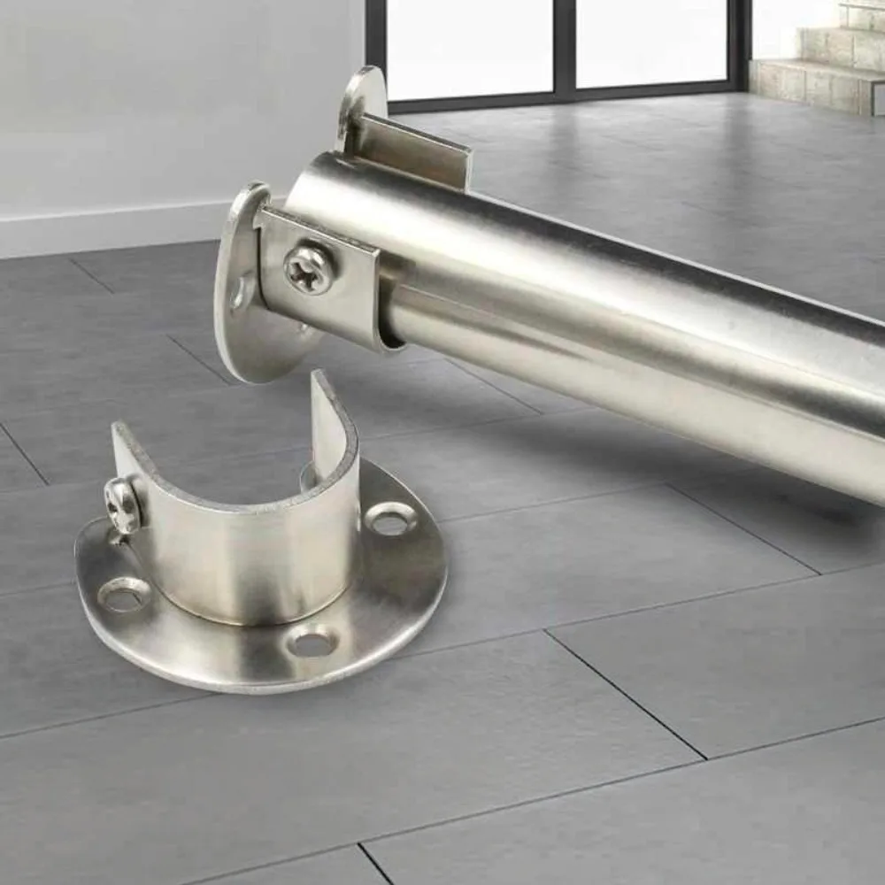 Wardrobe Clothes Rail Open‑Mouth Flange Bracket 19‑32mm Stainless Steel Hanger Rod Fixing Seat Crossbar Hook Flange Base