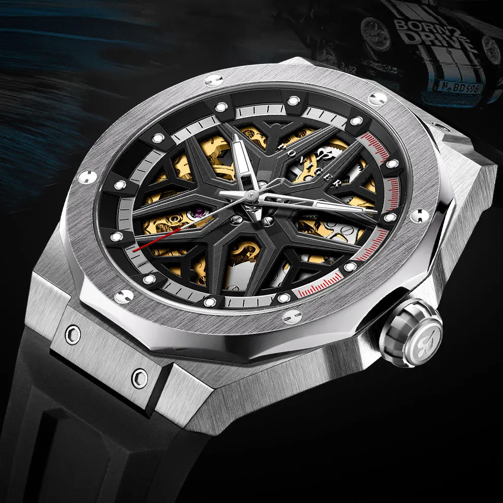 PONIGER New Men Watch Automatic Movement Mechanical Multifunction Watch Sapphire Glass Stainless Steel Waterproof Luminous Watch