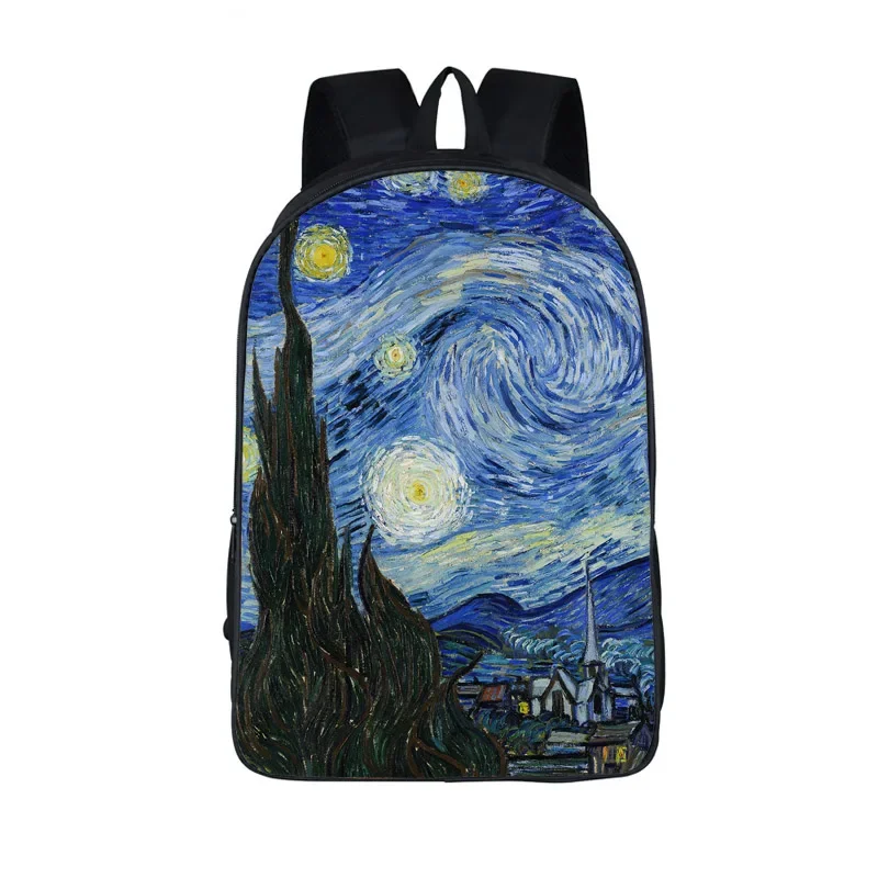 Mochila com van gogh e design noite estrelada para adolescente e menino, mochila escolar para crianças