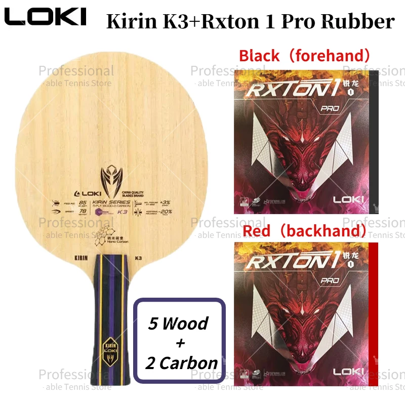 Raquetes de tênis de mesa originais loki kirin k3 com rxton 1 pro borracha de tênis de mesa ittf profissional raquete de ping pong borracha loki