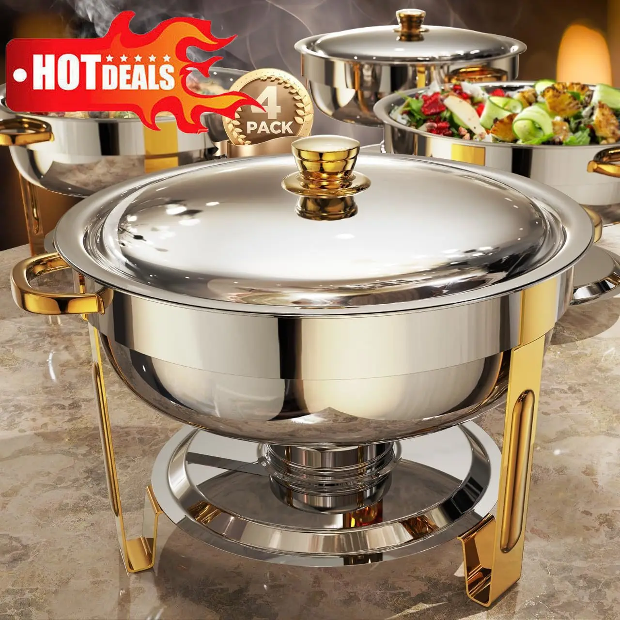 

Жалочные блюда для шведского стола, 4 шт., 6QT [Сборка без грязи] Пидогреватели для вечеринок Шведский стол [Элегантные цвета золота и серебра]