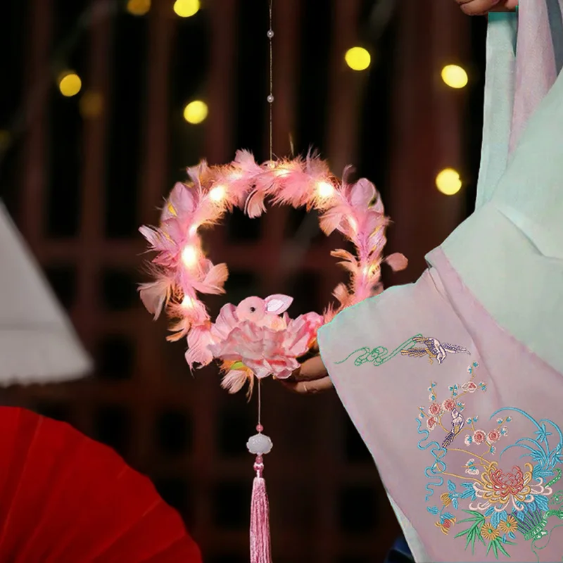 Bestselling Feather Flower Lantern with Jade Rabbit Design Mid-Autumn Festival Ready-to-Use LED Light Up Toy for Kids Wholesale