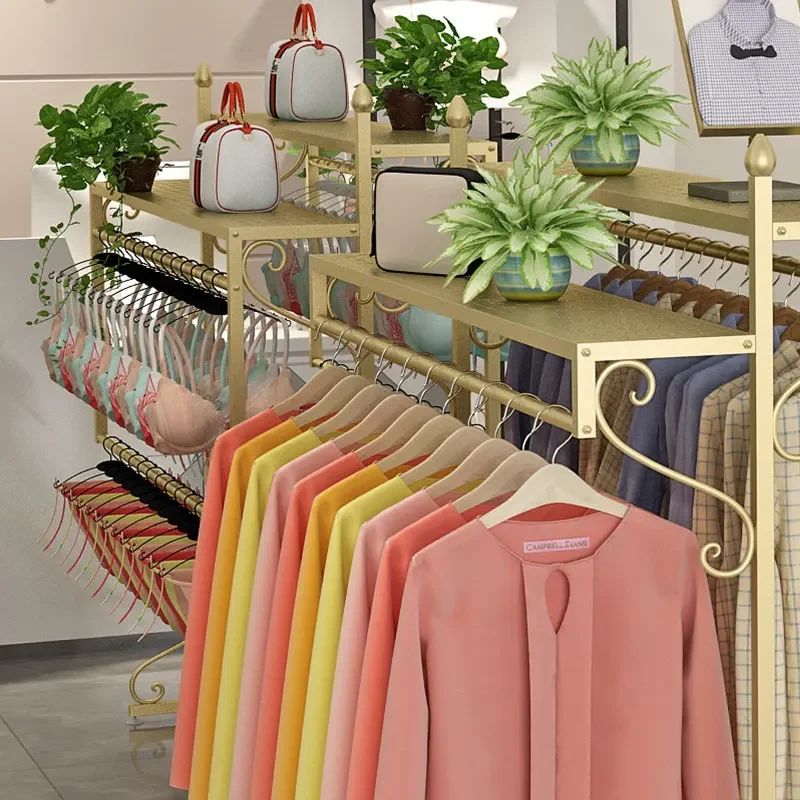 Clothing StoreWomen's Clothing Store, Golden Nakajima Display Rack, Floor-to-ceiling Combination Men's And Women's Clothing Stor