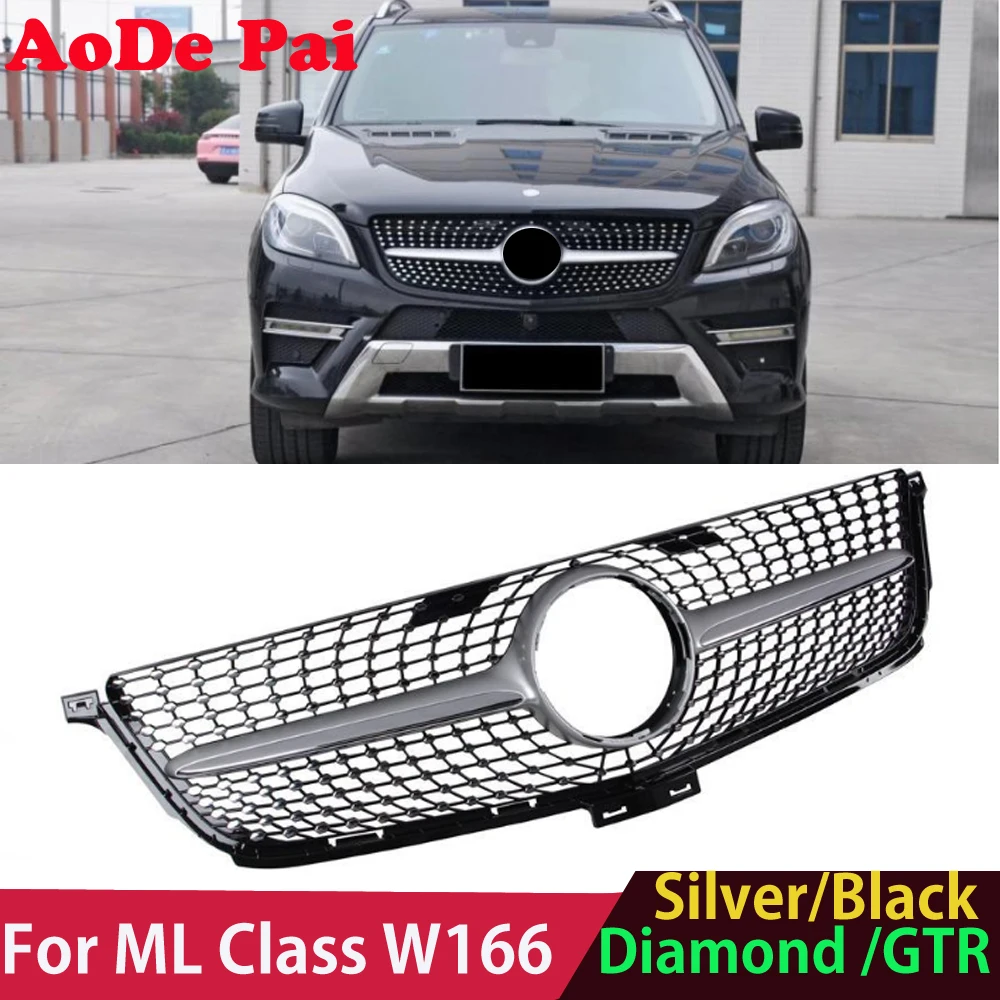 Diamond / GTR Style Front Bumper Grille Grill Mesh Hood for Mercedes ML Class W166 ML300 ML350 ML400 2012-2016