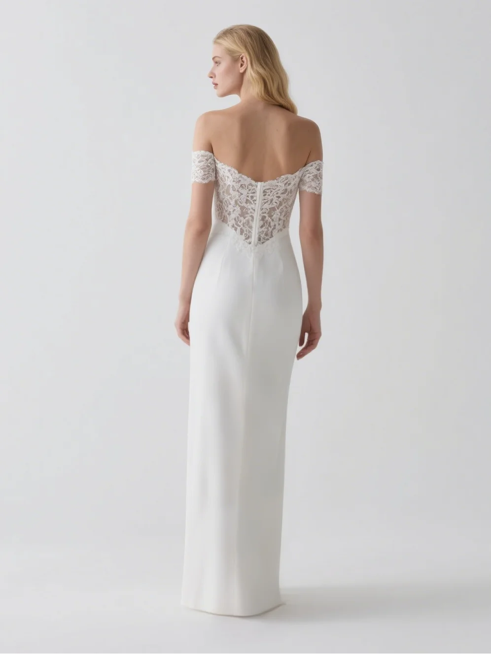 Elegant Sheath ชุดแต่งงานปิดไหล่ลูกไม้ชีฟองความยาวชั้นสูงแยกแขนสั้นชุดเจ้าสาว 2025 ฟรีที่กําหนดเอง