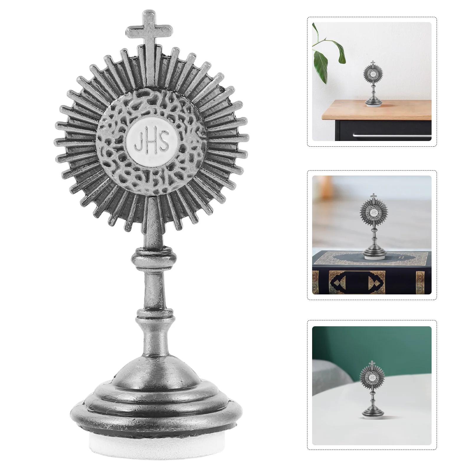 

Metal Cross Statue Vintage Color Desktop Cross Sculpture Religious Tabletop Decoration Home Office Blessing Protection Catholic