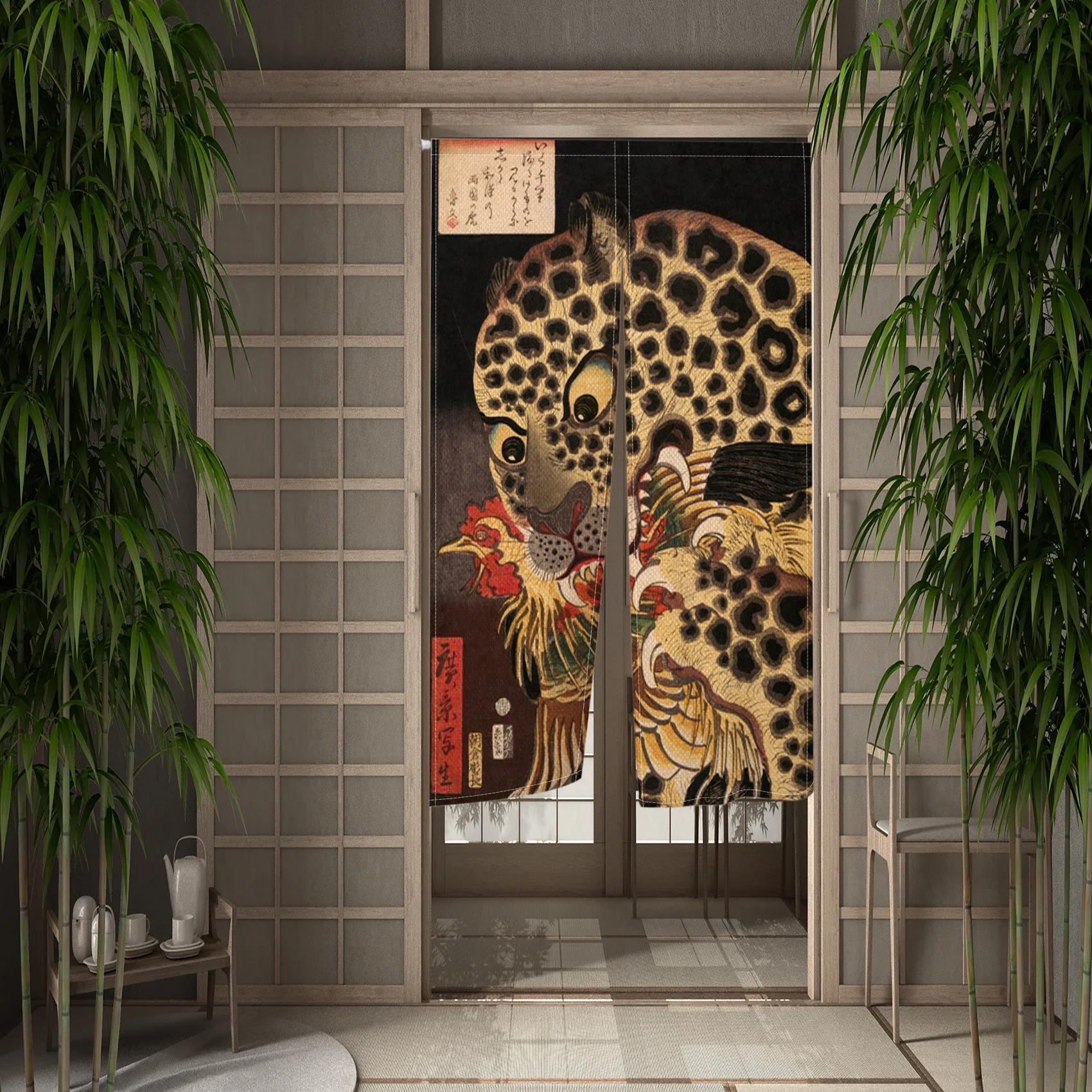 Japanese Traditional Painting Weird Tales Beasts Tiger Leopard Pattern Door Curtain Ukiyo-e Southeast Asian Door Curtain Noren