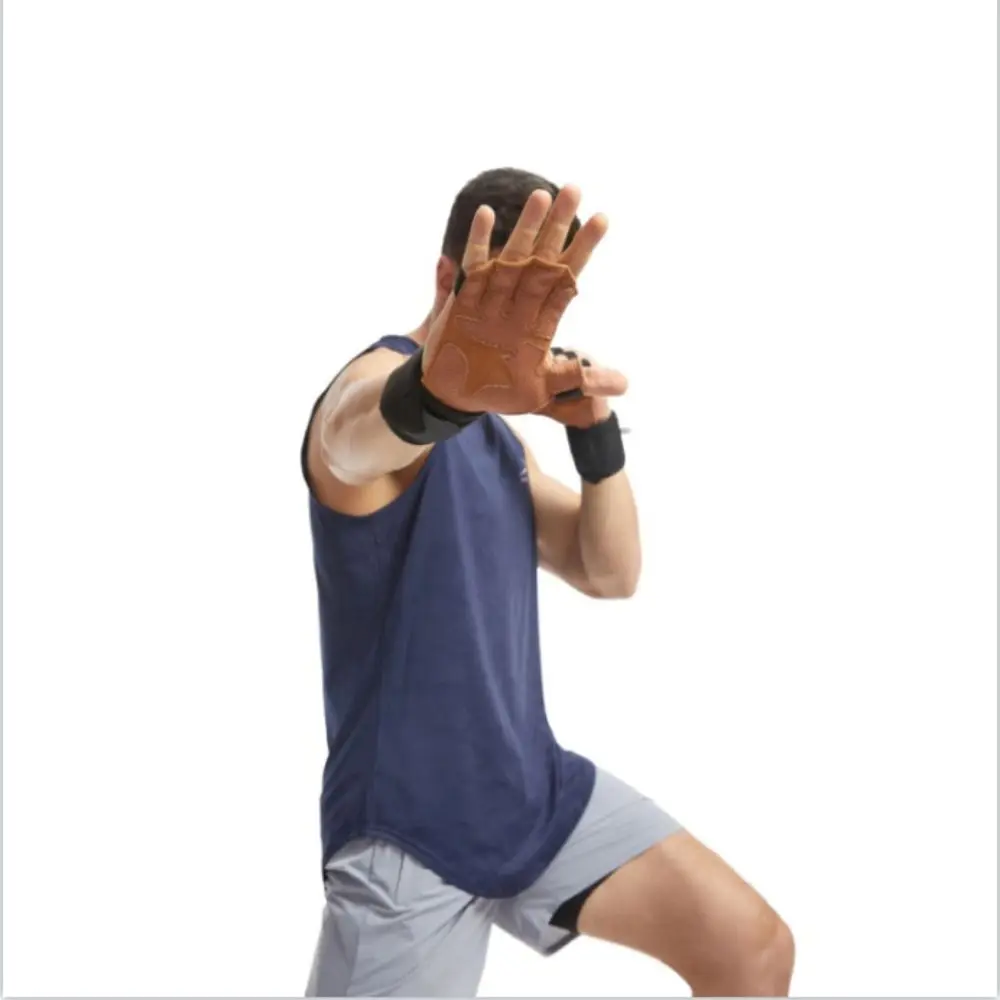 1 Pair Cowhide Weight Lifting Gloves Four-finger Non-Slip Ventilated Gym Wristband Training Breathable Fitness Workout Gloves