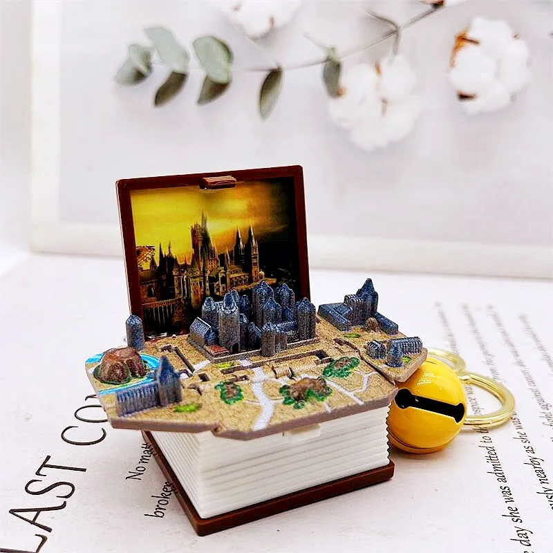 Creative Fun 3D Open Book Keychain Cartoon Cute Castle Dinosaur Astronaut Theme Pendant Backpack Decoration Charms Small Gift