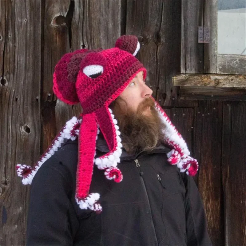 New Year\'s New Octopus Hat Autumn And Winter New Creative Hand Knitted Crochet Wool Octopus Funny Squid HAT Party Dress Up