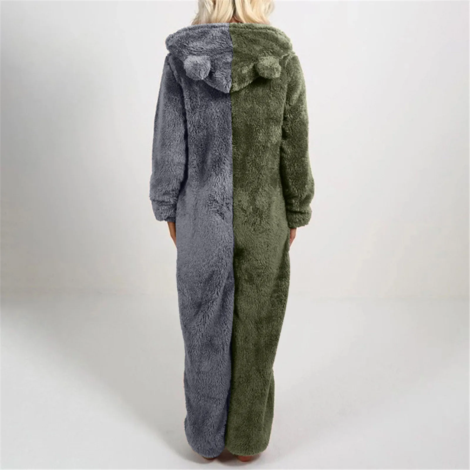 Winter Warm Sleepwear Home Clothes Cute Cat Ear Onesies Pyjamas Fluffy Fleece Hooded Jumpsuit Playsuit Pajama For Women Overalls