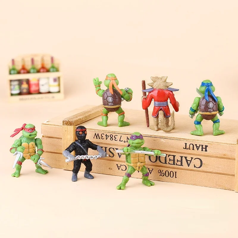 6 Pieces/bag Bandai Teenage Mutant Ninja Turtles Cute Mini Doll Cartoon Toy Children Anime Doll Cake Decoration Birthday Gift