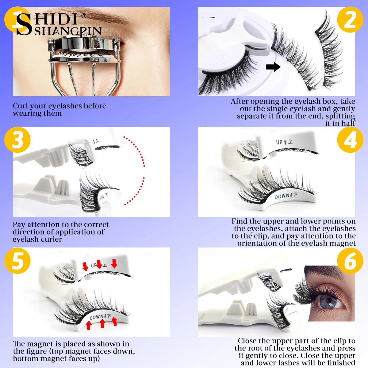 SHIDISHANGPIN 1 Pair Magnetic False Eyelashes 3D Makeup Eyelash Extension Tool Eyelash Tweezer Set Natural Fake Lashes No Glue