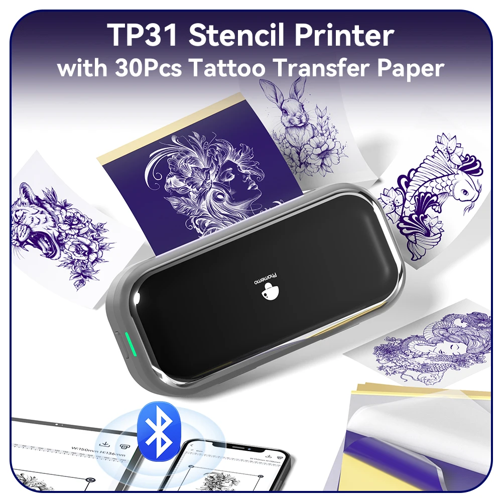 TP31 Tattoo Stencil Printer Thermal Tattoo Printer 80mm Transfer Paper Wireless Bluetooth Mini Portable Printer Tattoo Artist