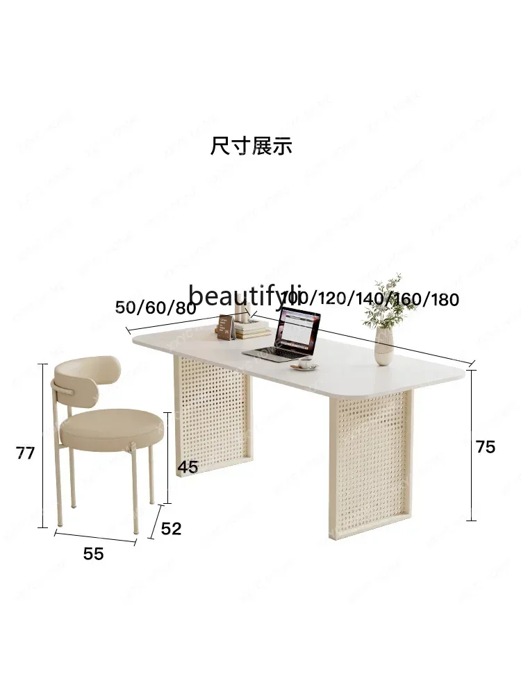 D178  Cream Style Simple Office Desk Home Writing Stone Plate Learning Computer Desk