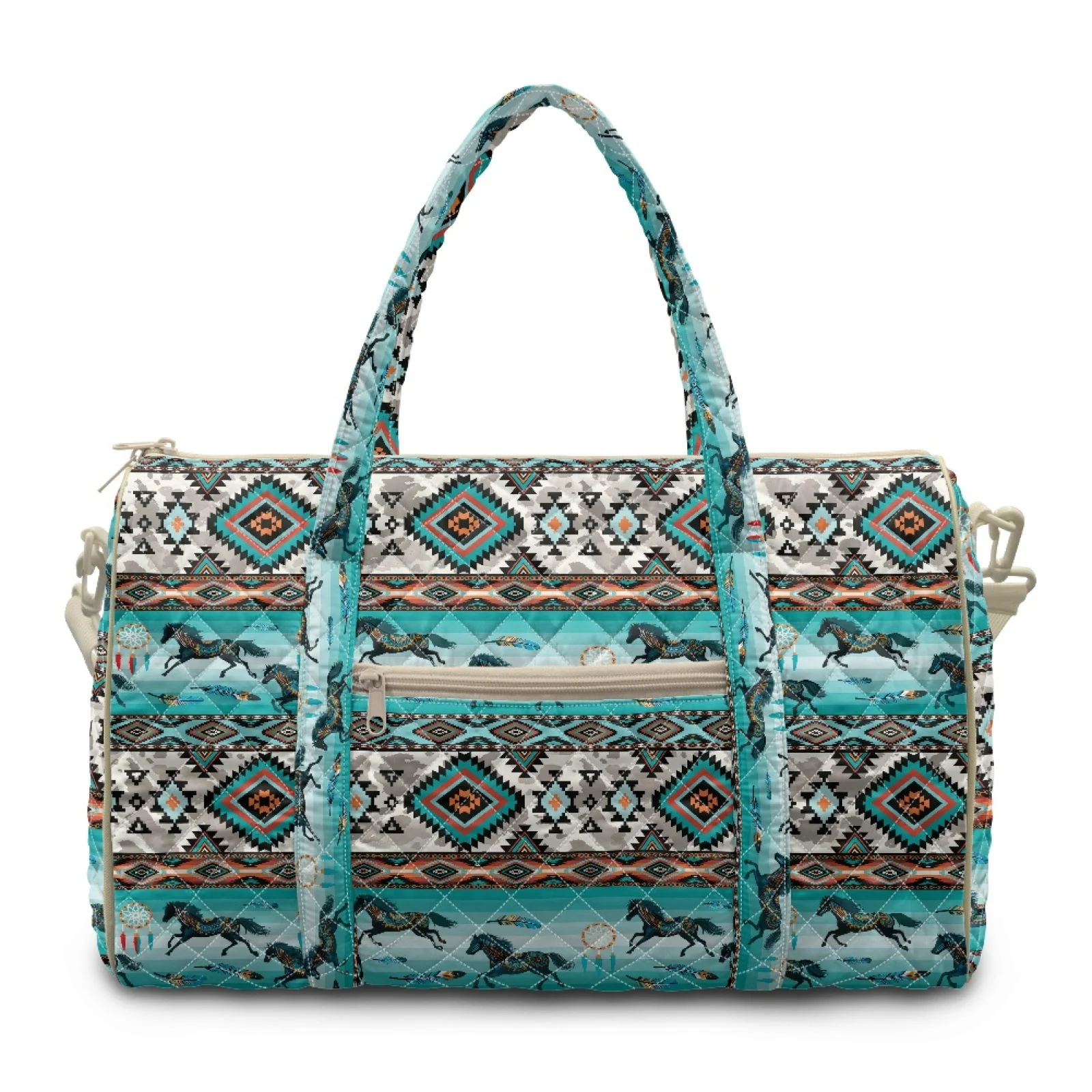 Coloranimal Horse Geometry New Trend Portable Quilted Tote Bag for Womens Polyester Travel Duffel Bags