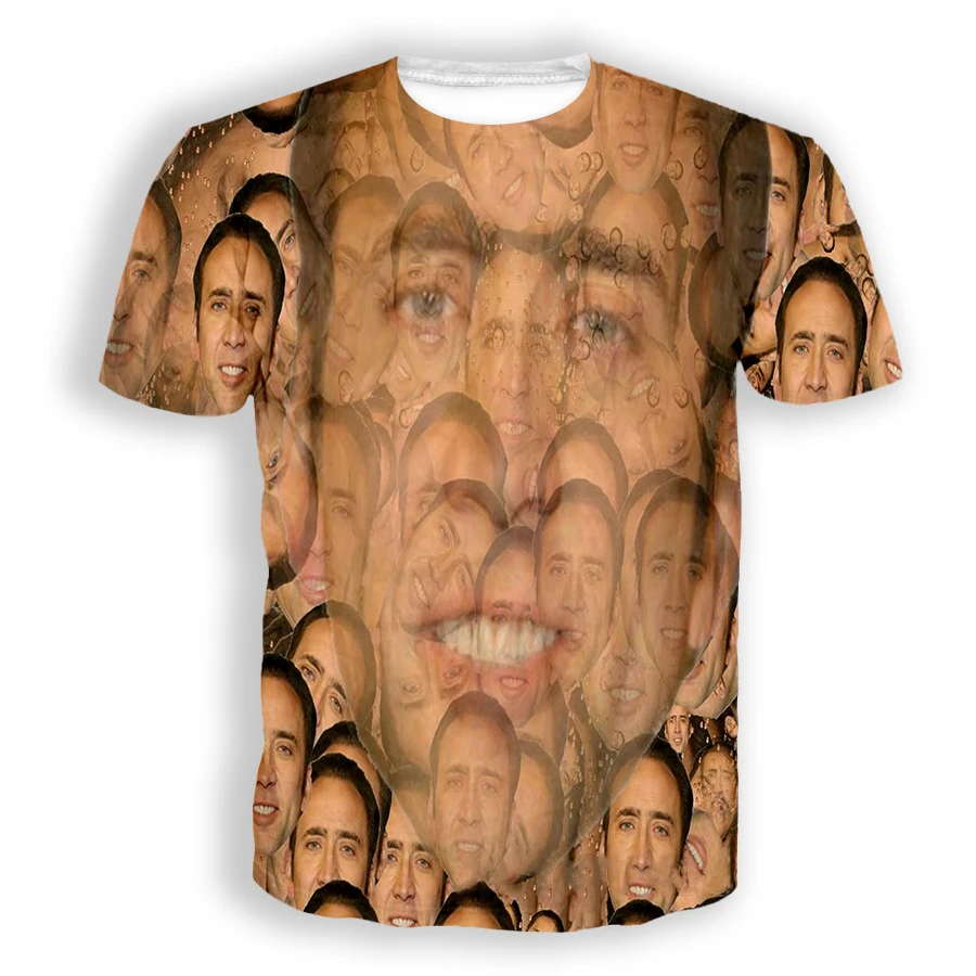 Funny Actor Nicolas Cage 3D Print T-shirt Men Woman O-Neck Short Sleeve T Shirts Streetwear Oversized Harajuku Kids Tees Tops