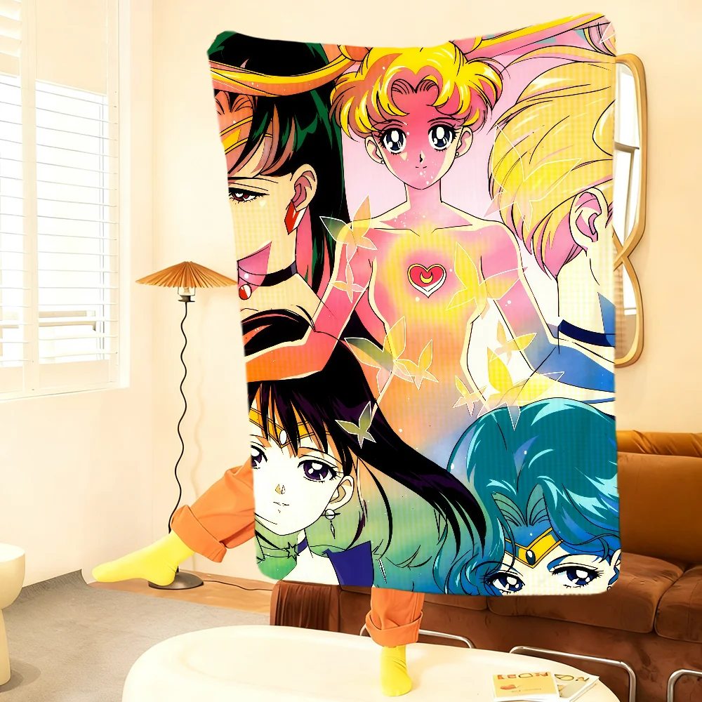 S-Sailor Anime Cute M-Moon-N Blanket Throw Super Cosy Plush Living Room Sofa Couch Childish Birthday Gifts