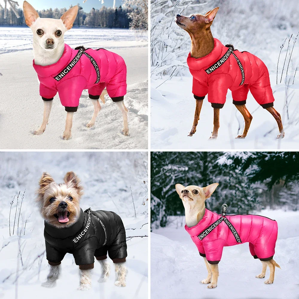 Winter Dog Clothes Super Warm Pet Dog Jacket Coat with Harness Waterproof Puppy Clothing Hoodies for Small Medium Dogs Outfit