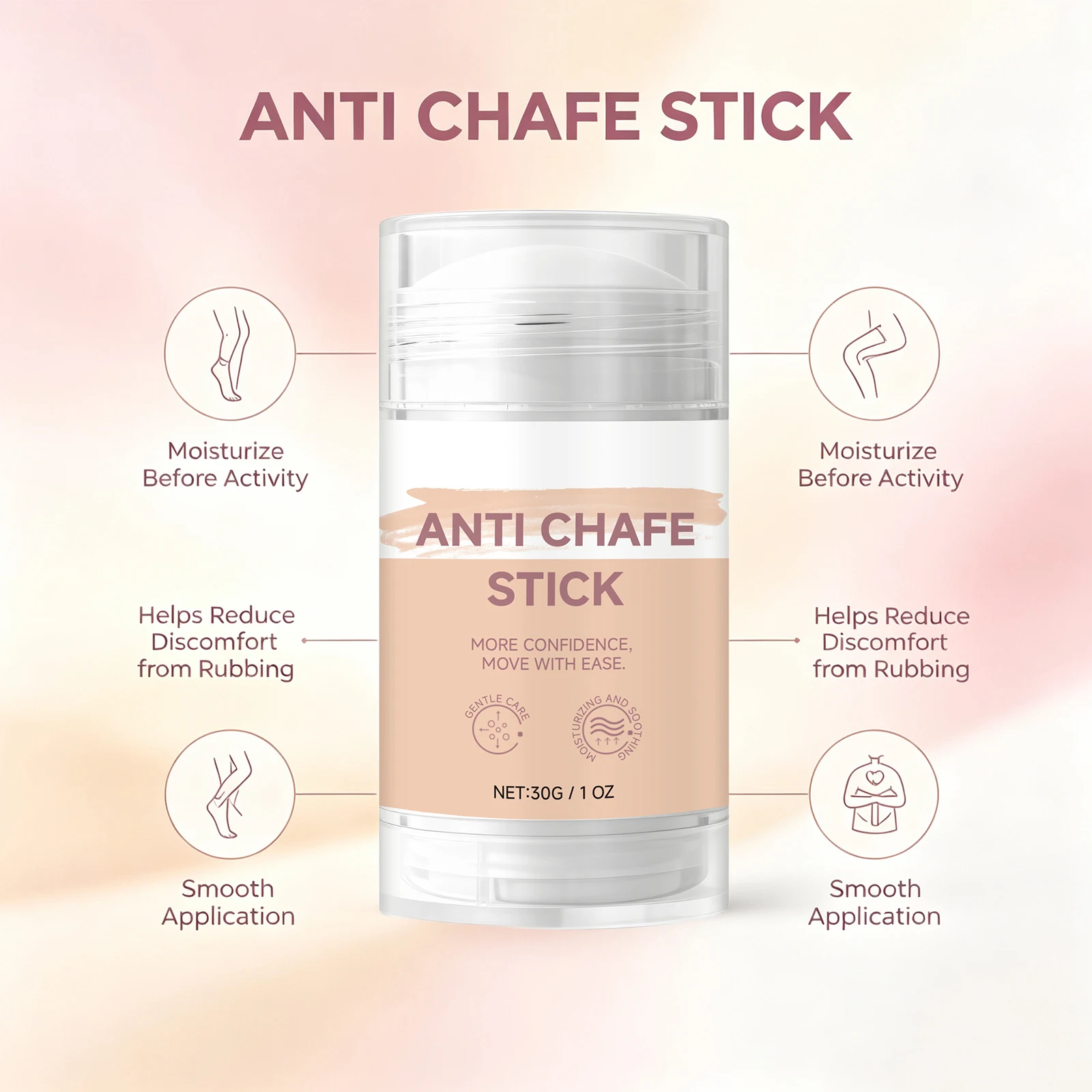Anti Chafe Stick for Legs Feet and Underarms Prevent Skin Rubbing Irritation Nourishing Cream for Sport Travel Daily Body Care