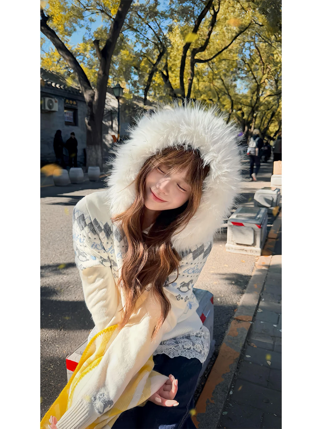 

Korean Sle Lazy Faion Hooded Knitted Sweater with Fur Collar Men Women Autumn Winter Open Cardigan Sweater Cleanfit Hoodie