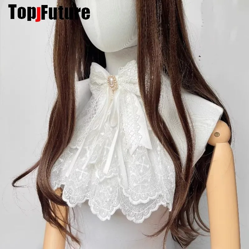 Royal Court Halloween Drool bib Elegant Women  Lolita Retro Lace Bow Tie Dark Punk Y2K Girl Necktie Cosplay Goth Tie collar