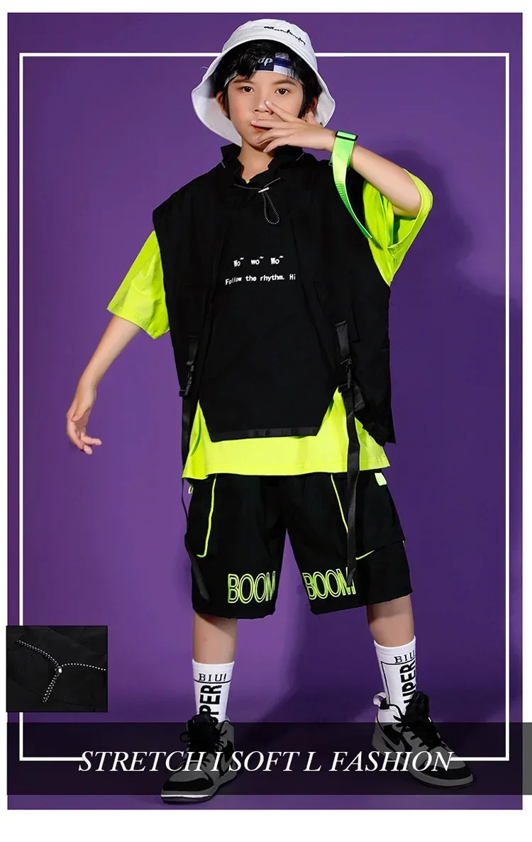Kinder Hip-Hop-Weste-Set, trendiges Street-Dance-Outfit für Jungen und Mädchen, Jazz-Tanz-Trainings- und Auftrittskleidung – Detail 7