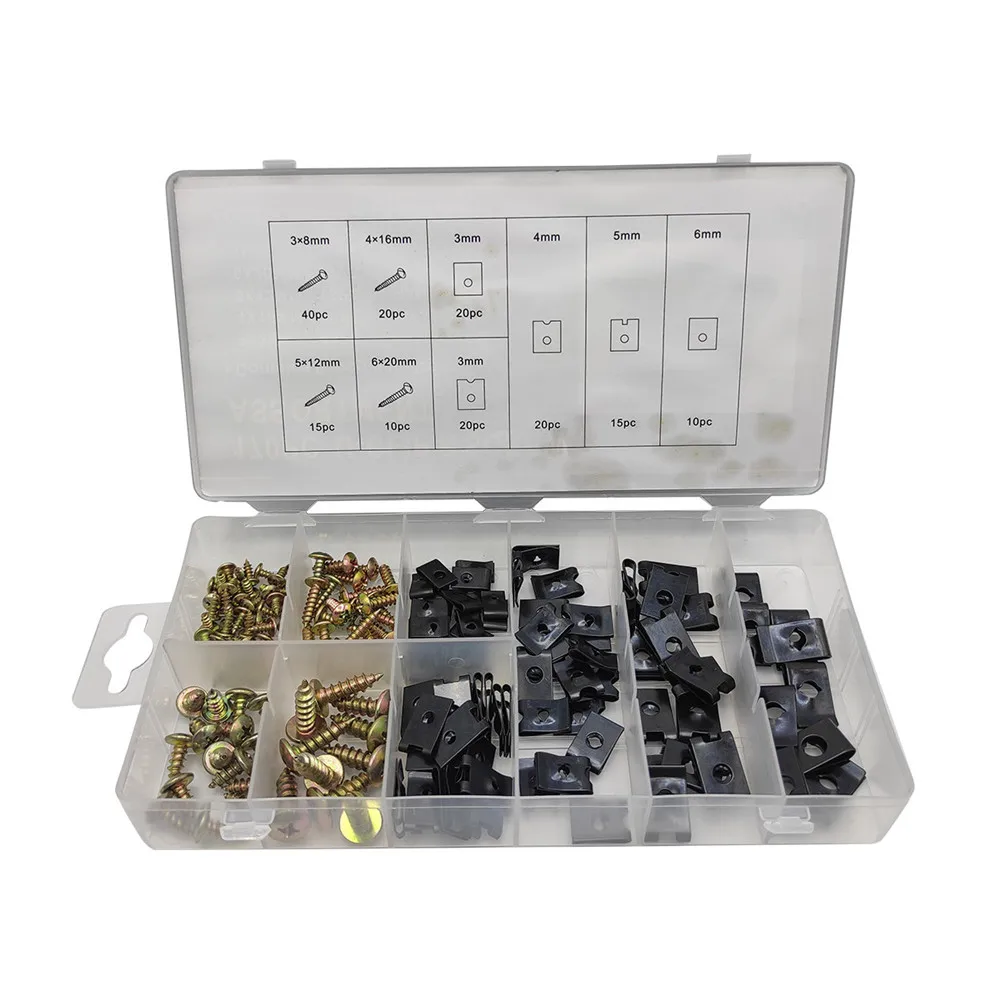 

Motorcycle Fairing Bodywork Panel Manganese Steel U Clips 170pcs Self Tapping Screw Spire U Nut Fasteners