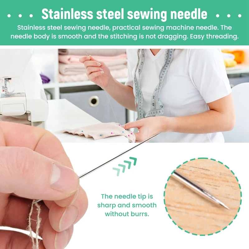 25 إبرة خياطة كبيرة للعين - 5 أحجام إبر خياطة يدوية كبيرة في أنبوب تخزين شفاف للخياطة والحرف اليدوية - A51M