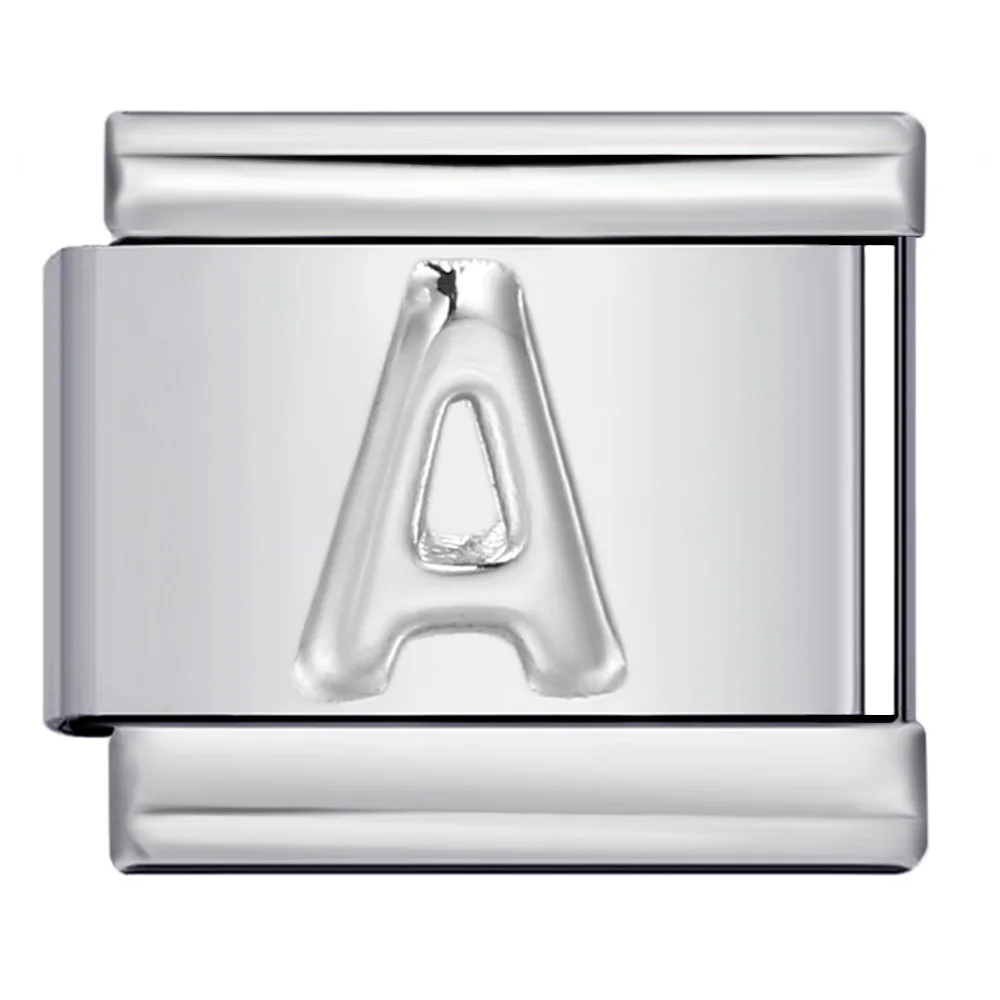 New Fashion Convexity Silver Color 26 Letters A-Z Italian Charm Links Fit 9mm Stainless Steel Bracelet Jewelry DIY Making