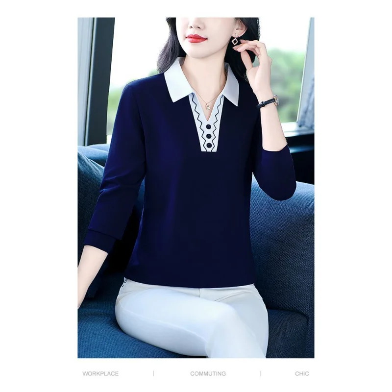 

Fashionable and Versatile Sports Lapel Long-sleeved T-shirt Polo Shirt Button Pullover Top