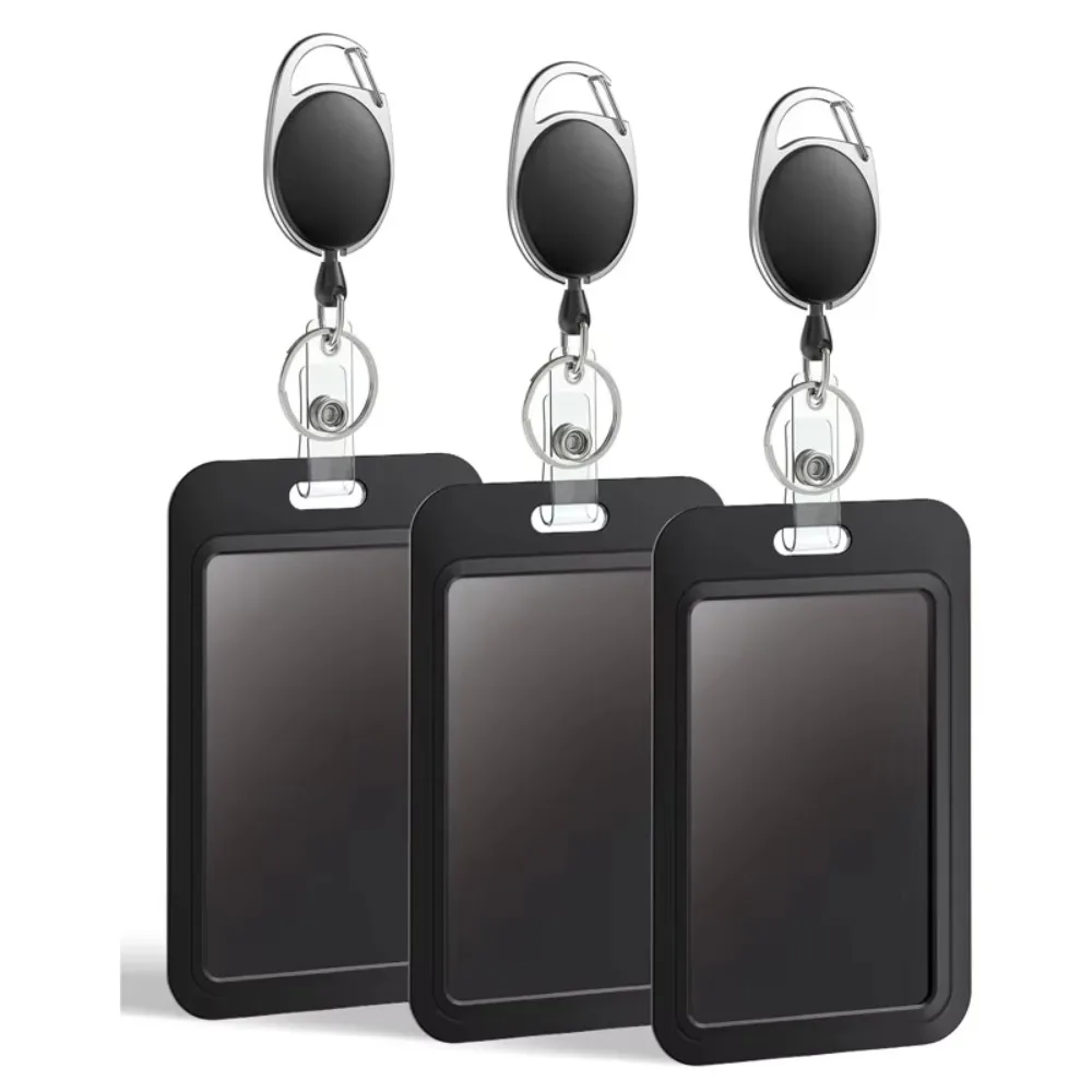 Black Retractable Badge Holder 1Pc – Heavy Duty Work ID Card Reel with Clip, Student Meal Card Holder for Office School