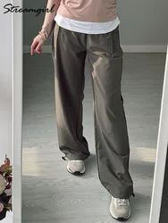 Pantalon de survêtement taille haute en velours pour femme, jambe large, pantalon de sport chaud, jogging d'hiver, automne, sourire, fjWomen