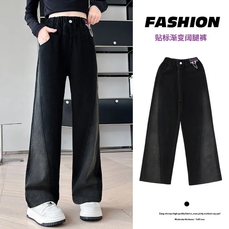 

Teen Girls New Spring Autumn Straight Cut Black Jeans for Children Age 5 6 7 8 9 10 11 12 13 14 Years Kids Casual Denim Pants