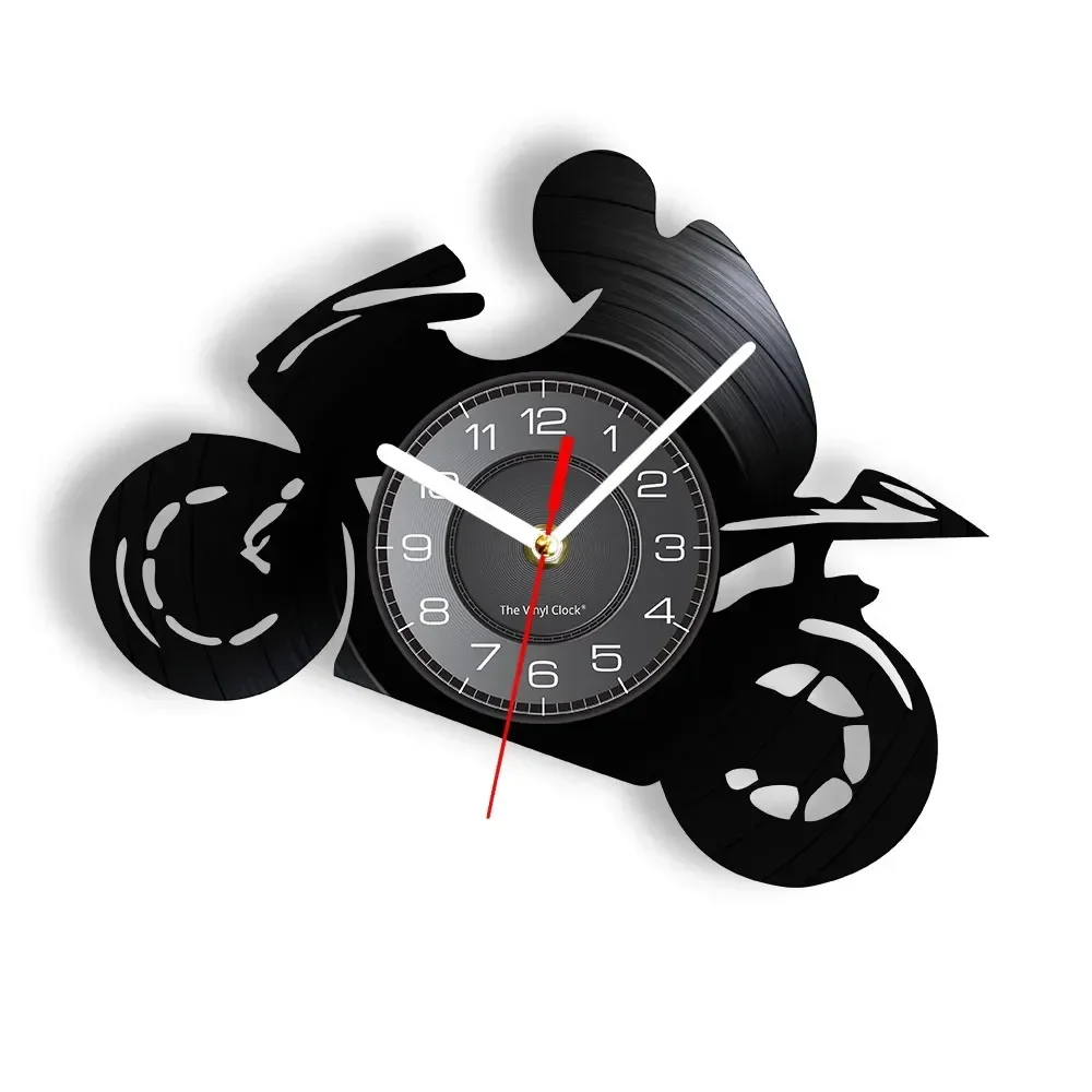 Professional Motorcycle Rider Vintage Vinyl Record Wall Clock Top Speed Motorcycle Bikers Mancave Motorbike Laser Etched Decor