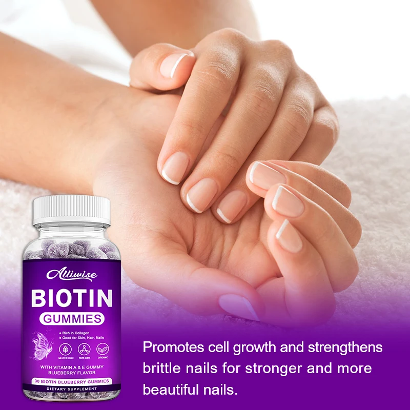 Alliwise Biotin Gummies for Hair Growth with Vitamin A E Vitamin Gummy Health Nail Skin Biotin and Collagen Supplement