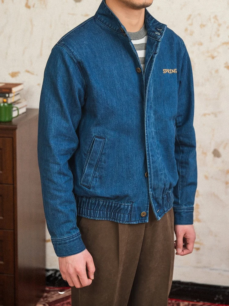 

Mr. Deer Tee Commuter Italian Vintage Thin Waed Khaki Denim Jaet Casual G9 Stand Collar Jaet Men's Faion Spring Summer