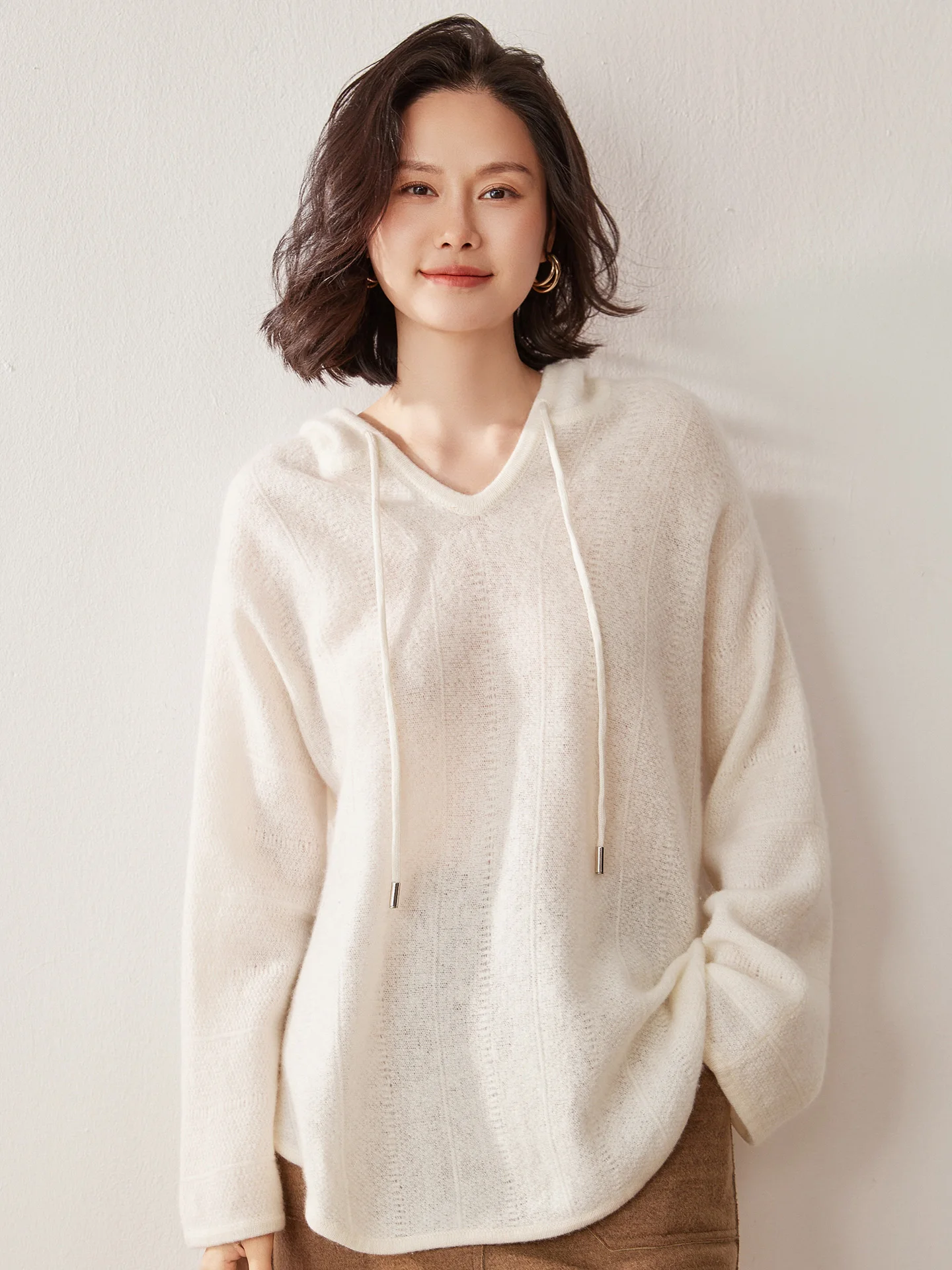 

Осень-зима, женский пуловер из 100% чистого кашемира, свитер с капюшоном, однотонное универсальное свободное вязаное пальто, мягкий ветер, комфорт, высококачественное